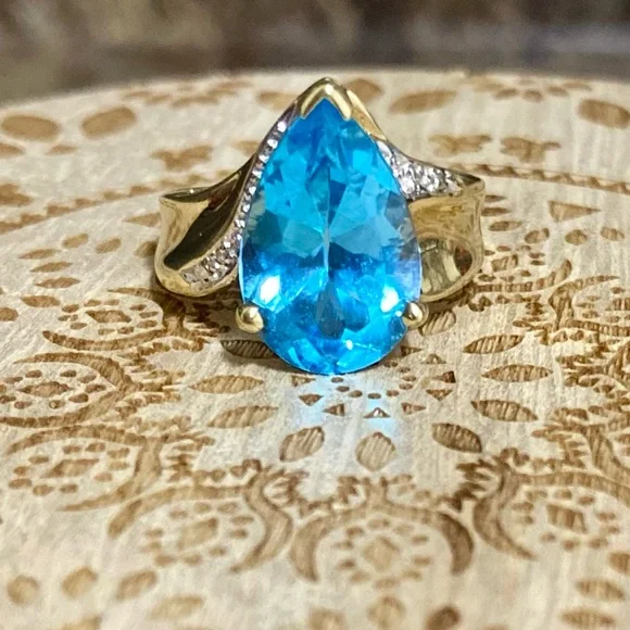 💍VNTG Samuel Aaron Blue Topaz Diamond Gold 10K THL-Size 7.25 Price is FIRM - Picture 1 of 17